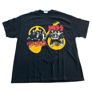 Vintage Kiss Aerosmith 2003 2004 Black Concert Tour Shirt Mens XL